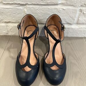 Elegant Navy Women's T-Strap Heels